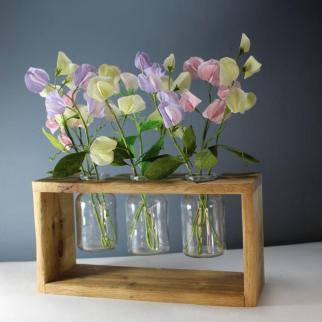 Oak floating vase stand with crepe paper flowers