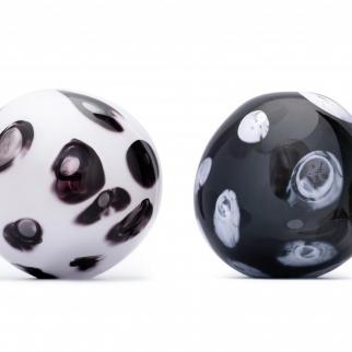 Black and white blown glass globes