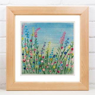 Summer meadow art print in oak frame 