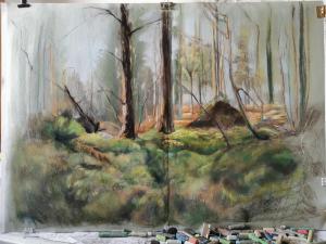 pastel painting of Scottish woodland floor by Jennifer Robson Artist 